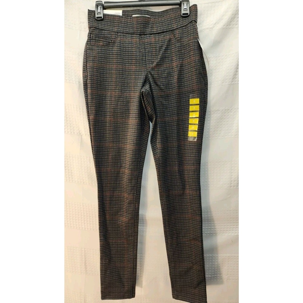 Nine West Heidi Pull-On Skinny Pant Sz 4 Brown Blue Houndstooth Tummy Control